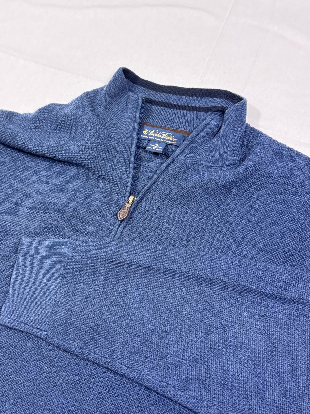 Brooks Brothers Mens XL 100% Merino Wool 1/4 Zip Pullover Sweater Blue Heather